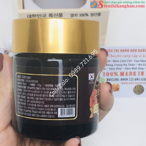 Trên Tay 1 lọ Cao Linh Chi Hàn Quốc Gold Hộp Gỗ Trắng Thượng Hạng