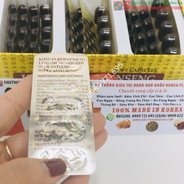 Trên tay mặt sau 1 vỉ Viên Đạm Hồng Sâm Linh Chi Nhung Hưu
