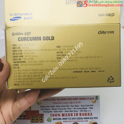 Mặt sau hộp Tinh Nghệ Nano Curcumin Gold Hàn Quốc