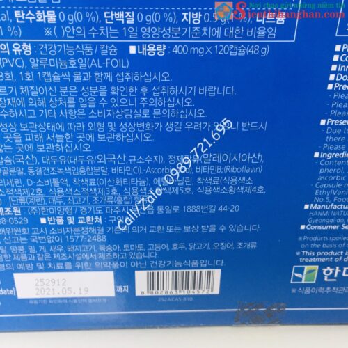 Chi tiết mặt sau Canxi Hàn Quốc Calcium Forte Chính Hãng Hami