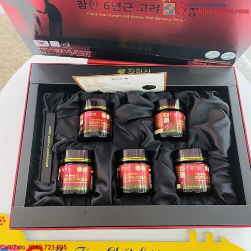 Cao hồng sâm Hàn Quốc cao cấp Chamhan hộp 5 lọ x 120g Cham han 6 years old korean red ginseng extract 111