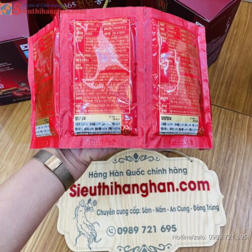 tren tay mặt sau 2 gói 365 Korean Red Ginseng & Deer Antler nước Hồng sâm Linh chi Nhung hươu Thơm Ngon Bổ Dưỡng