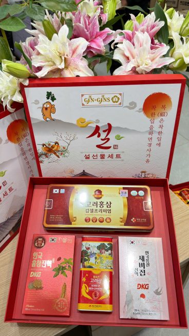 Quà Tết Sức Khỏe cao cấp gồm đạm sâm nhung đông trùng hạ thảo và hồng sâm Hàn Quốc