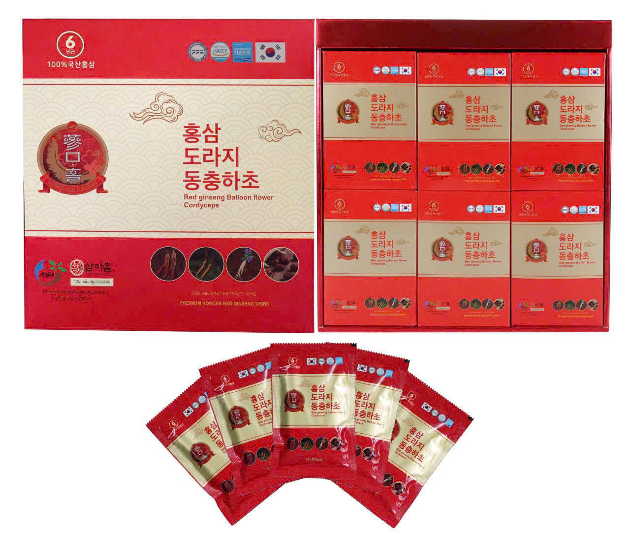 Hình ảnh thực tế sản phẩm nước ép hồng sâm dạng gói tiện lợi, dễ sử dụng